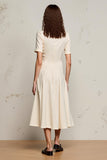 Robe Midi Satin Ivoire Trapèze Col V