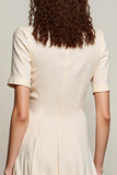 Robe Midi Satin Ivoire Trapèze Col V