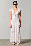 Robe Longue Blanc Imprimer Trapèze Col V