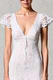 Robe Longue Blanc Imprimer Trapèze Col V