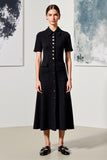 Robe Longue Noir Satin Trapèze Avec Col