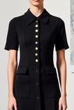 Robe Longue Noir Satin Trapèze Avec Col