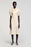 Robe Midi Ivoire Imprimer Trapèze Avec Col