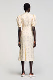 Robe Midi Ivoire Imprimer Trapèze Avec Col