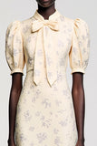 Robe Midi Ivoire Imprimer Trapèze Avec Col