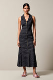 Robe Midi Trapèze Noir Satin Col V