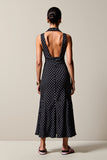 Robe Midi Trapèze Noir Satin Col V