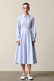 Robe Bleu Midi Trapèze Avec Col