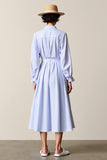 Robe Bleu Midi Trapèze Avec Col