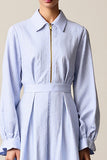 Robe Bleu Midi Trapèze Avec Col