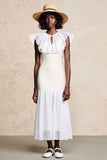 Robe Longue Tulle Blanc Trapèze Col Bijou