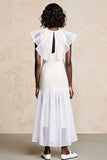 Robe Longue Tulle Blanc Trapèze Col Bijou