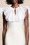 Robe Longue Tulle Blanc Trapèze Col Bijou
