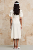 Robe Midi Ivoire Satin Trapèze Col Carré
