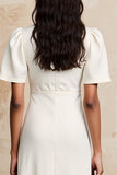 Robe Midi Ivoire Satin Trapèze Col Carré