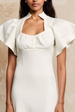 Robe Midi Ivoire Satin Trapèze Col Carré