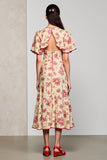 Robe Midi Abricot Imprimer Trapèze Col Bijou