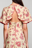 Robe Midi Abricot Imprimer Trapèze Col Bijou