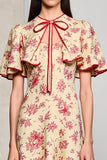 Robe Midi Abricot Imprimer Trapèze Col Bijou