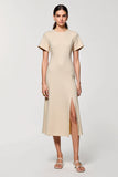 Robe Midi Abricot Satin Trapèze Col Bijou