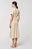 Robe Midi Abricot Satin Trapèze Col Bijou