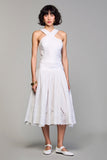 Robe Midi Blanc Dentelle Trapèze Épaule Dénudée