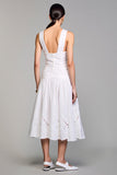 Robe Midi Blanc Dentelle Trapèze Épaule Dénudée