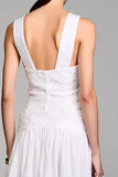 Robe Midi Blanc Dentelle Trapèze Épaule Dénudée