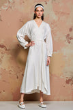 Robe Midi Blanc Satin Trapèze Col V