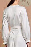 Robe Midi Blanc Satin Trapèze Col V