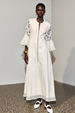 Robe Longue Ivoire Tulle Trapèze Col Bijou
