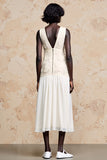 Robe Midi Ivoire Dentelle Trapèze Col Bijou