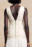 Robe Midi Ivoire Dentelle Trapèze Col Bijou