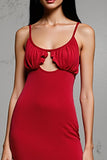 Robe Longue Rouge Satin Fourreau Bretelles Spaghetti