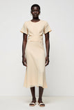 Robe Midi Dentelle Abricot Trapèze Col Bijou