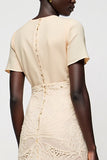 Robe Midi Dentelle Abricot Trapèze Col Bijou
