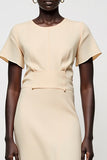 Robe Midi Dentelle Abricot Trapèze Col Bijou
