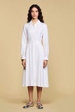 Robe Midi Satin Blanc Trapèze Avec Col