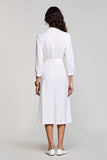 Robe Midi Satin Blanc Trapèze Avec Col
