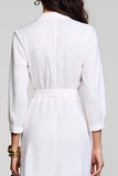 Robe Midi Satin Blanc Trapèze Avec Col