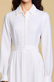 Robe Midi Satin Blanc Trapèze Avec Col