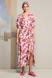 Robe Midi Rose Imprimer Trapèze Col V