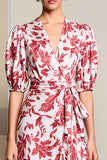Robe Midi Rose Imprimer Trapèze Col V