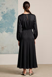 Robe Noir Longue Satin Trapèze Col V