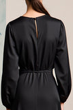 Robe Noir Longue Satin Trapèze Col V