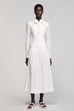 Robe Midi Satin Ivoire Trapèze Avec Col