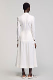Robe Midi Satin Ivoire Trapèze Avec Col