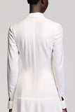 Robe Midi Satin Ivoire Trapèze Avec Col