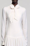 Robe Midi Satin Ivoire Trapèze Avec Col