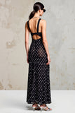 Robe Longue Noir Tulle Trapèze À Pois Bretelles Spaghetti